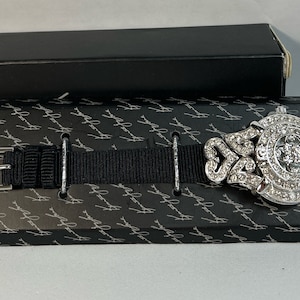 Vintage Kenneth Jay Lane Rhinestone Sparkle Locket Watch KJL Women’s Silver Tone Hidden Dial Wristwatch New in Box!