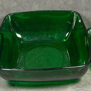 Vintage Anchor Hocking Emerald Forrest Green Salad Dessert Bowls Set of 3 Serving Veg Bowls 7.5” and 4.75” Beautiful!
