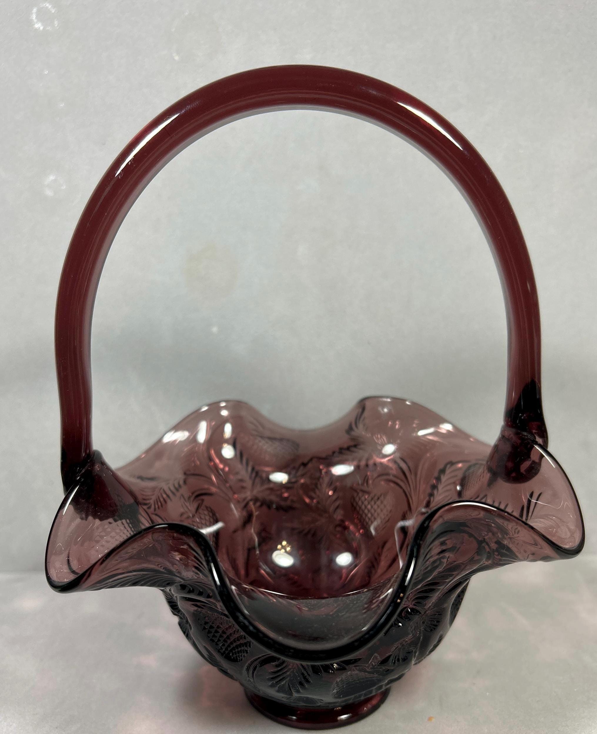 Fenton Amethyst Purple Glass Basket Amethyst Inverted Strawberry