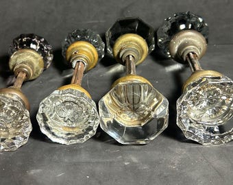 Vintage Crystal Door Knob Brass Glass double Door Knobs tarnish to spindles sold separately