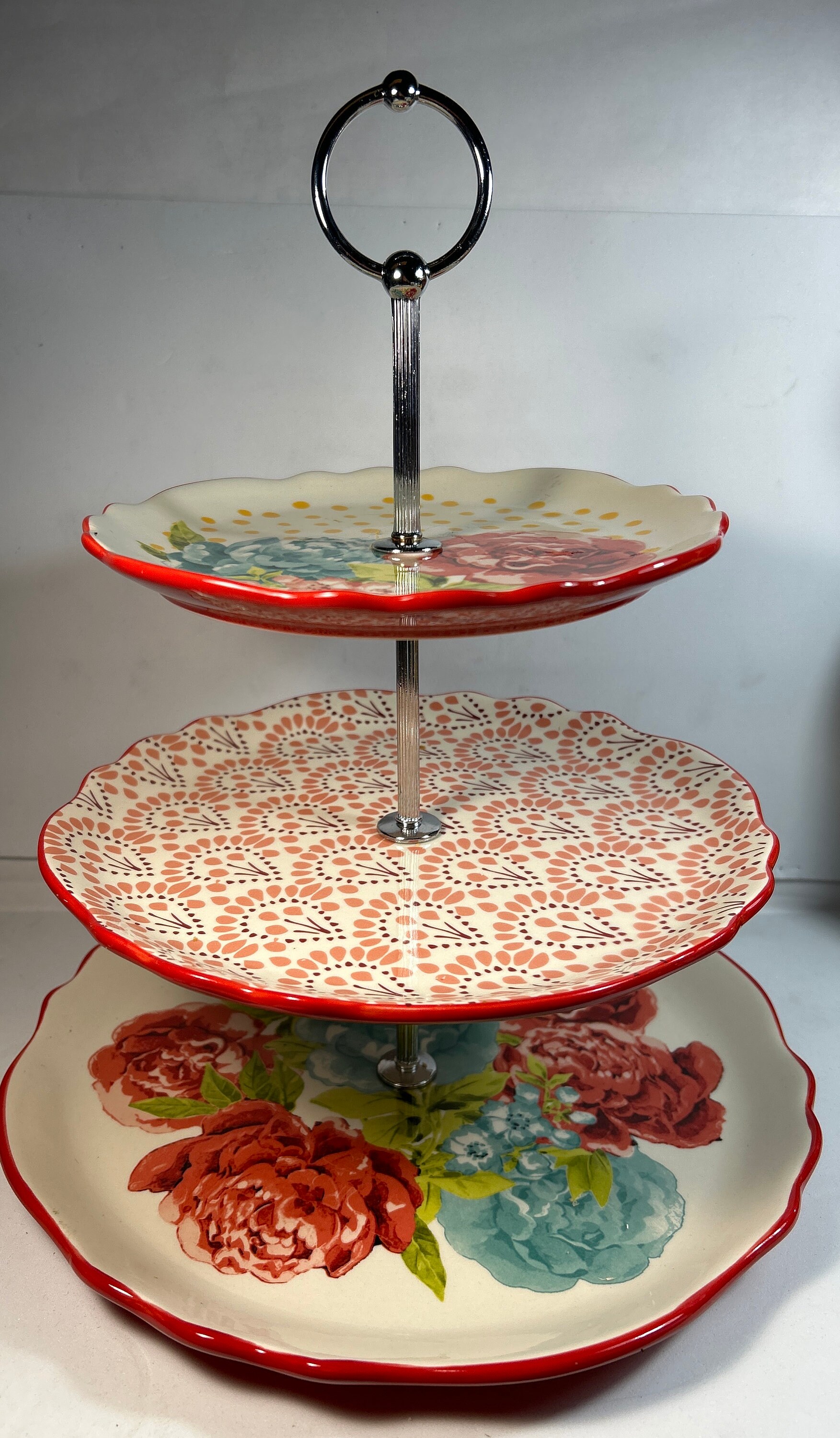 The Pioneer Woman Blossomjubilee 3 tier Serving Tray Tidbit Stand 14 T Porcelain Dessert Stand 8 10 12 Excellent Preowned Condition Etsy