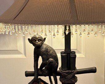 Monkey Bamboo Style Accent Lamp Monkey Sculpture Statue 30” Tall 