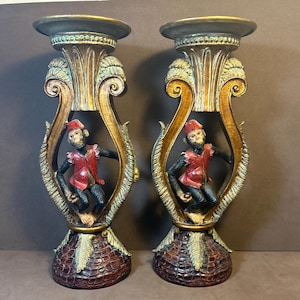 Vintage Butler Monkey Candle Holder 10”  Monkey Statue set of 2 Rare find Monkey Decor Safari Great Condition !