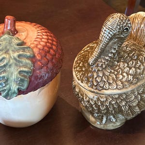 Estilo Turquia - Olhos da Baum Bros. Prato de servir/doces de peru verde coberto ou decoração de Ação de Graças de escolha da Teleflora de bolota usada em ótimo estado