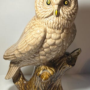 Vintage Ceramic Wise Owl Figurine Statue Mold 14.5” Tall x  10 ” Across handmade no damage. MCM