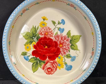 Pioneer Woman Sweet Rose Pie Plate  10.5" x 2” Stoneware Pie Plate Dotted Edge excellent condition