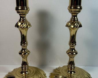 Vintage Brass Candlestick Holders  Set of 2 Heavy 9”  Baldwin Brass Tapered Candlesticks  4.5”  Swirl Base Excellent Condition!