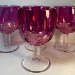 Set of 4 Bartlett Collins Goblet Water Wine Goblet stemware glasses barware Thumbprint Iridescent Purple 16oz preowned