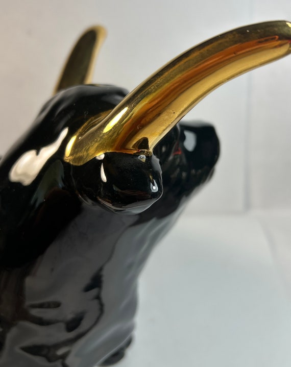 Vintage Large Black Bull Planter Atlantic Mold Ceramic Bull Statue