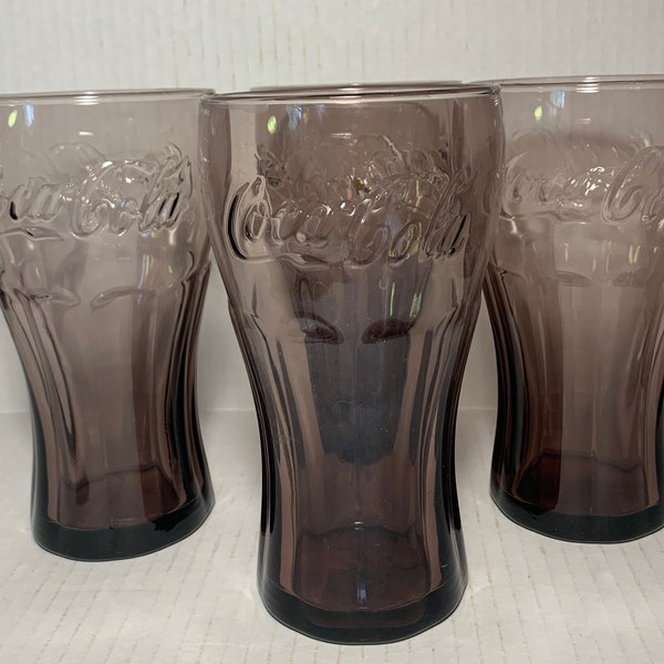 Coke Glasses Purple/Amethyst Coca Cola Glasses set of 4  Tumbers 6 1/4” Bell Shaped Excellent Condition