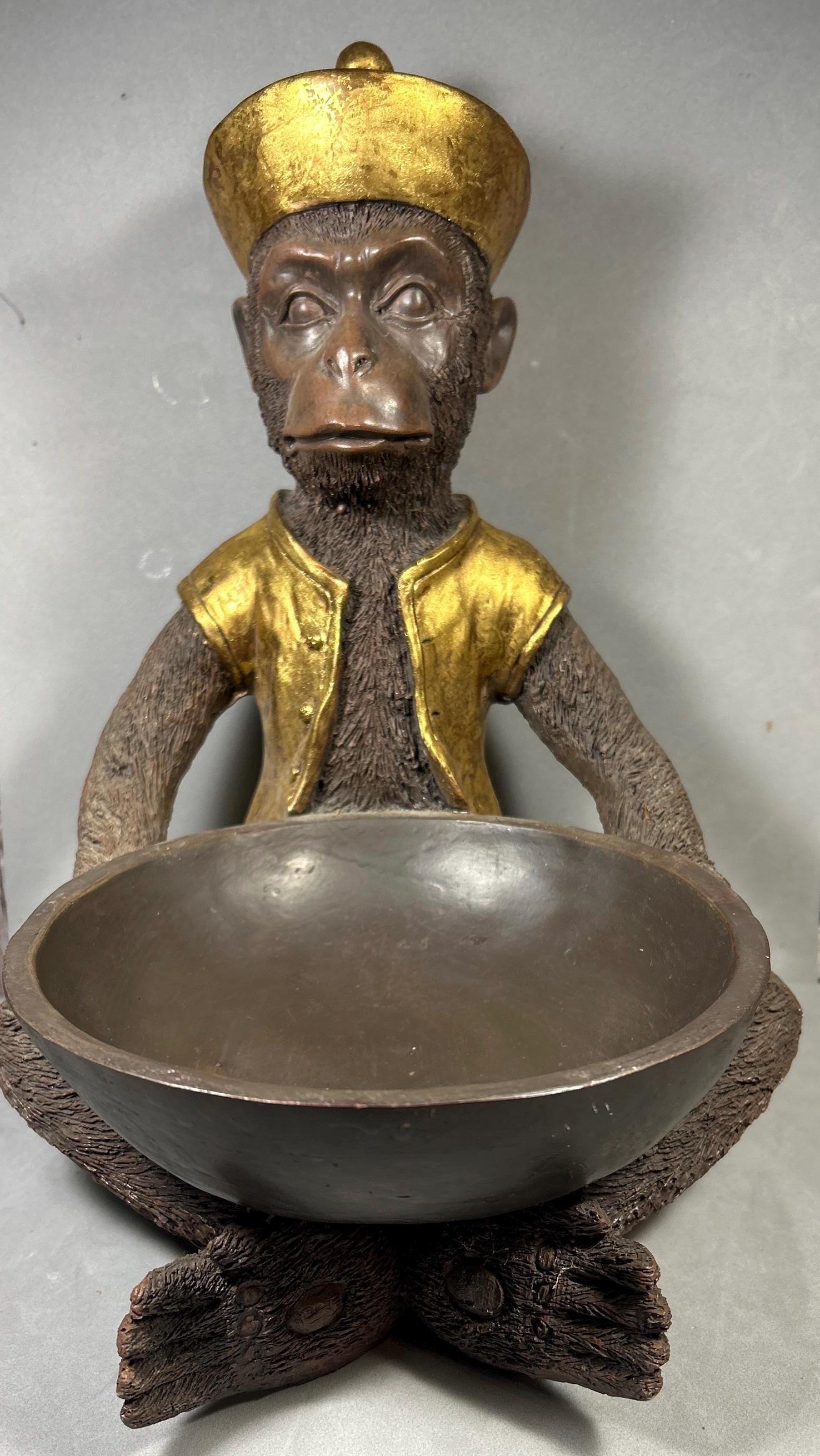 Vintage Rare! Monkey Butler Bowl Figurine Statue Gold Vest and Hat ...