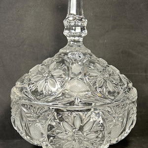 Vintage Imperlux Footed Pedestal Hand Cut Crystal etched Candy Dish 10.5” x7.25 ” x 5” Centerpiece Flower Design Beautiful!