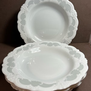 Vintage Tirschenreuth Bavaria Baronesse “Orleans” Gray Embossed  Germany Large Rim Soup Bowls  9 1/4” x 1.5”  set of 4 Excellent Condition