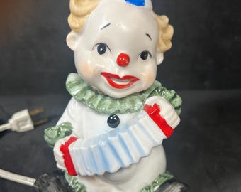 Vintage Inarice Japan Clown Lamp Ceramic Night Light Mid Century hand-painted 6” Great Condition!