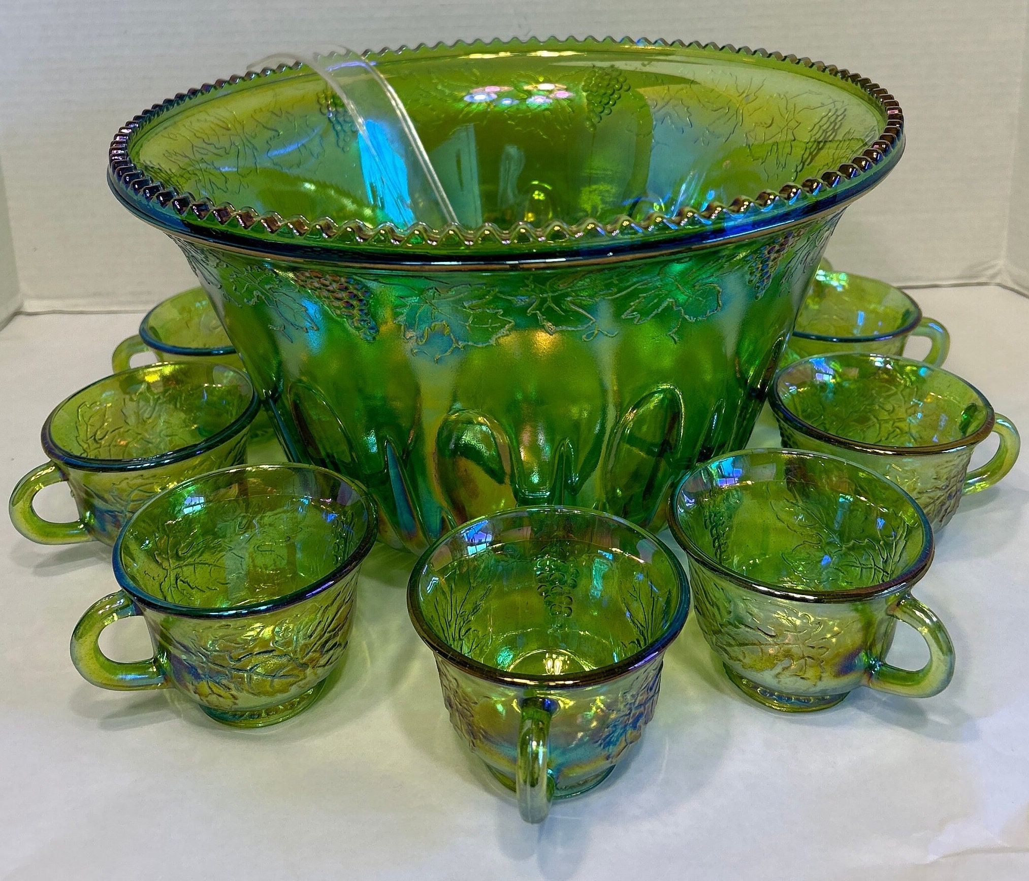 Vintage Indiana Iridescent Carnival Glass Green Iridescent Vintage