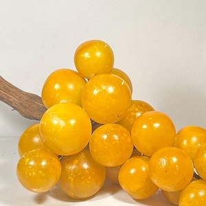MCM Italian Orange/Yellow Alabaster Stone Grape Clusters 18”L  Round 2.5” Grapes driftwood Stem natural Stone with age and wear markings