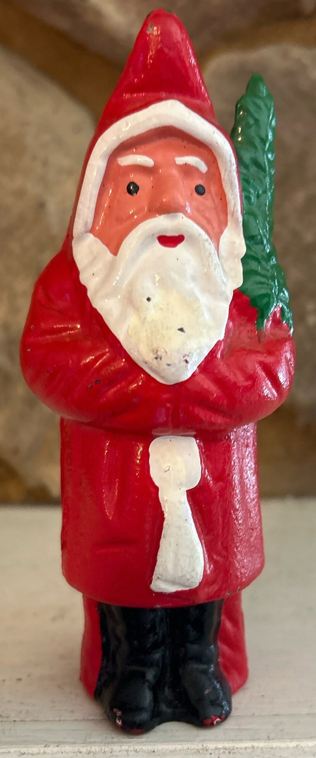Vintage Cast Iron Santa With Tree Bank Handpainted Great Etsy