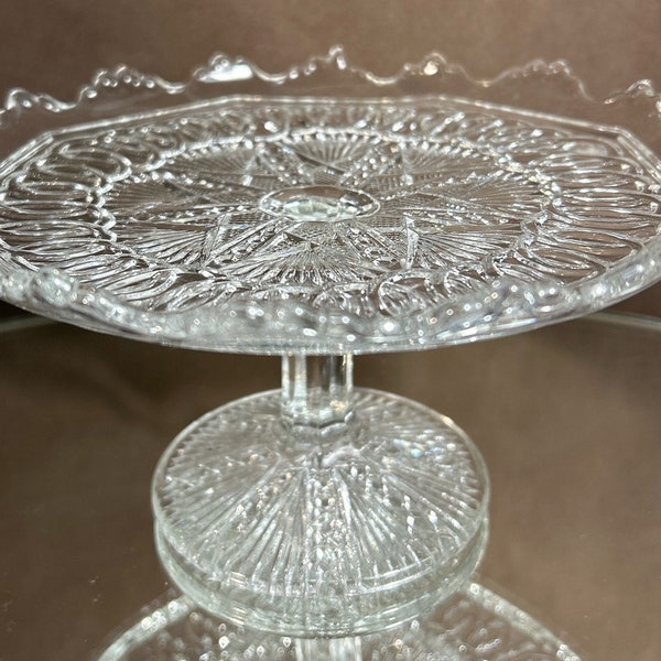 Vintage Rare Small Cut Glass Stand Cupcake Dessert Display Plate Pedestal Cake Stand 6.5” W x 3.5” T  in excellent condition