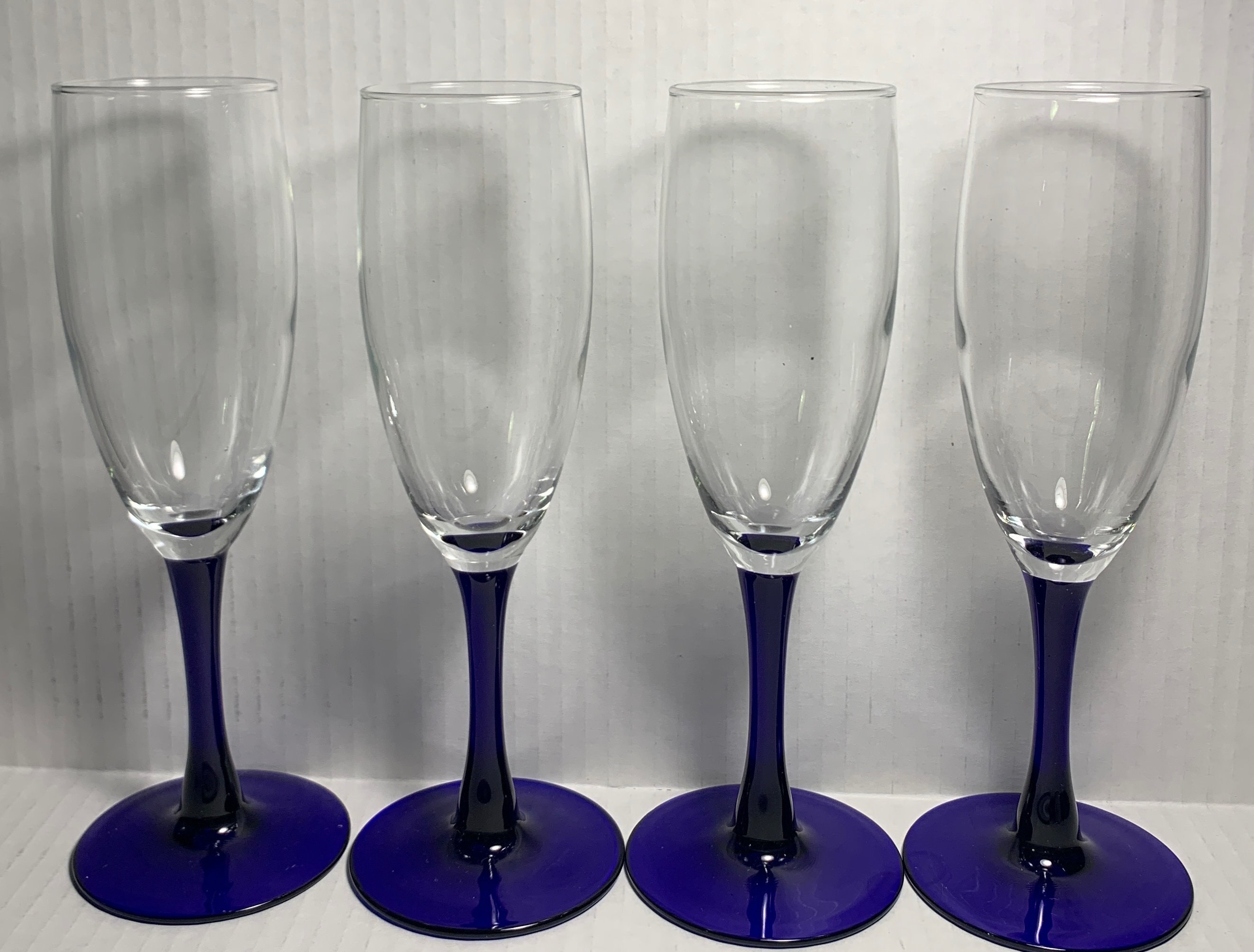 4 Mixed Champagne Flutes-libbey Domaine Juniper & Cobalt Blue Twisted Stem  With Optic Bowl 