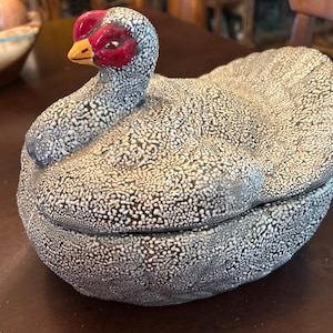Vintage Turkey Tureen Covered Dish 9.5” L Ceramic 3” D  Unique textured Black and white Fall Thanksgiving decor Excellent Condition!