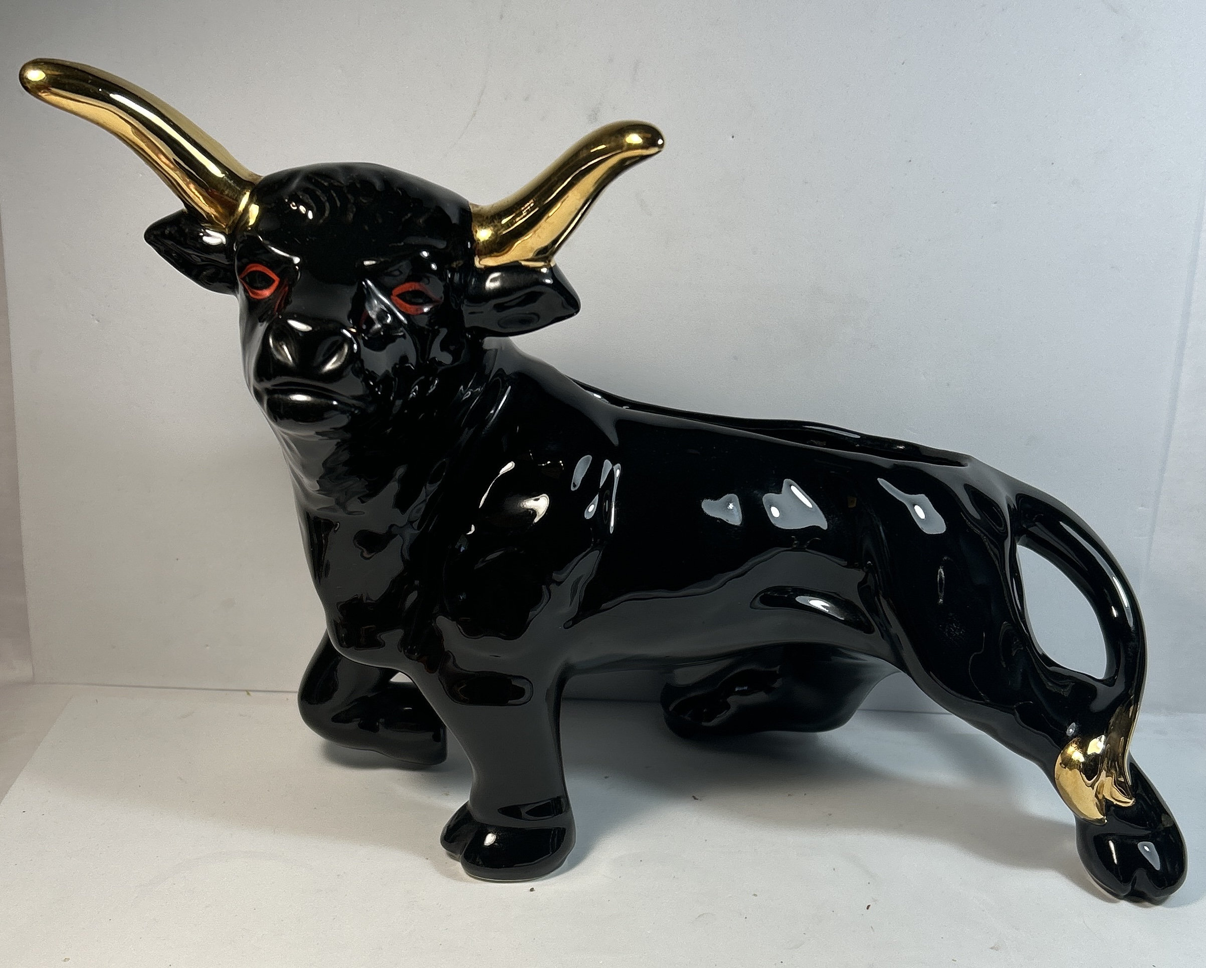 Vintage Large Black Bull Planter Atlantic Mold Ceramic Bull