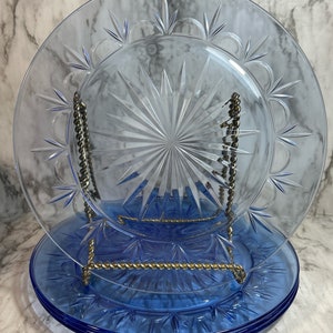 Fostoria For Avon Starburst Fleur de lis dinerborden set van 4 American Blue (1980) gemarkeerd Avon 10,25&quot; uitstekende staat