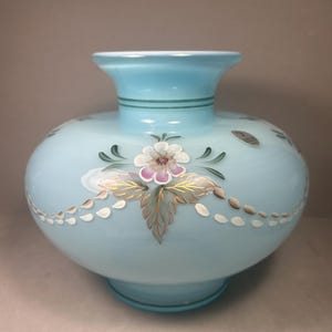 Vintage Fenton Blue Floral Vase Handpainted K. Brightbill Signed and  numbered 151/550 Fenton Jar 6.5” x 8” W Mint Condition