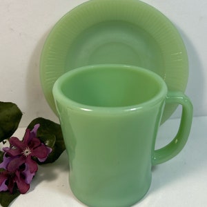 Antique Fire King Jadeite Two pieces Coffee Cup and Saucer D Handle Mug both in Excellent Condition!