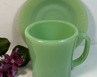 Antique Fire King Jadeite Two pieces Coffee Cup and Saucer D Handle Mug both in Excellent Condition!
