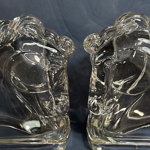 Vintage Glass Pair of Horse Heads Bookends Paperweight Art Glass 1960’s Horse Figurine Clear Heavy Glass 5.75”T Excellent Condition!