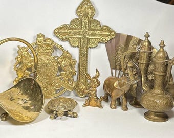 Vintage Solid Brass Figurines, Small Animals, Cross Turtle, Elephant,Trivit Your Choice ! Great condition!