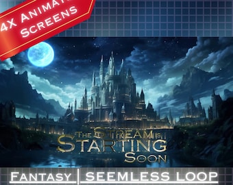 Goth Castle-geanimeerde twitch-overlay: donkerblauwe streamschermen (digitale download)