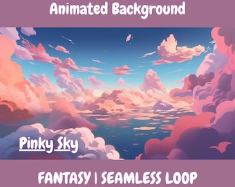 Geanimeerde stroomachtergrond met Pinky Sky | Gezellige Vtuber Twitch-overlay
