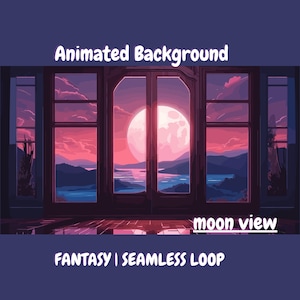 ANIMATED BACKGROUND  moon view Cozy Ambience Looped landscape Pink theme Vtuber Twitch Stream Overlay Stream Background