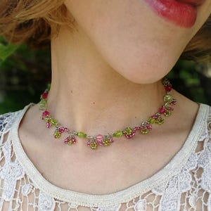 Whimsical Blossom Necklace, Floral Fairycore Choker with Tiny Pink Flowers, Coquette & Ethereal Aesthetic Jewelry