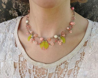 Oranje Cottagecore-ketting, groene kawaii-choker met blad, klokjesbloem Fairycore-sieraden