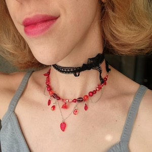 Red Gothic Necklace, Vampire Choker, Whimsigoth Jewelry