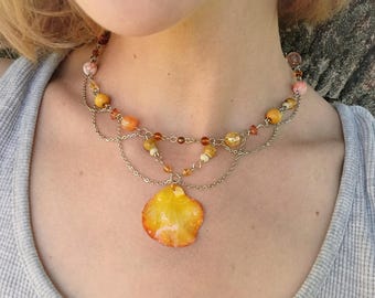 Autumn Cottagecore Necklace, Dried Flower Petal Jewelry, Whimsical Woodland Necklace