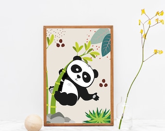Cute Panda Art, Boho nursery wall art,Jungle Animals Nursery Art set,Nursery prints,Nursery wall art,Baby animal prints,Forest Animal Print