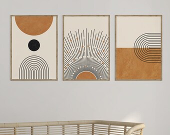 Boho Abstract Wall Art Prints | Set of 3 Scandi & Mid-Century Prints | Boho Wall Decor, Set of 3 Prints, Scandi Art, Boho Wall Art, Modern