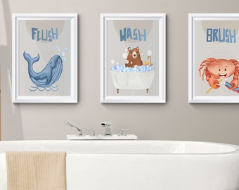 Adorable Baby Bath Wall Art: Boho Animals | Nursery Prints, Baby Animal Prints, Baby Bath Print Set, Flush Wash Brush, Baby Bath Print