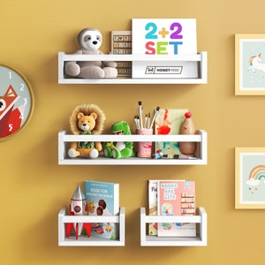 Floating Shelves Nursery Organization Bookshelf, Hanging Shelf Display, Kitchen Organization Storage Space, Wooden Shelf, Floating Bookshelf image 2