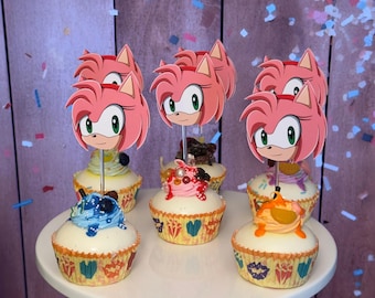 Amy Rose Cupcake Toppers, Sonic Birthday Party Decor - Etsy