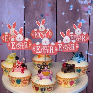 Easter Cupcake Toppers, Easter Party, Easter decor, Rabbit cake topper, Easter cupcake, Cute Easter, Happy Easter, Rabbit Easter, Easter