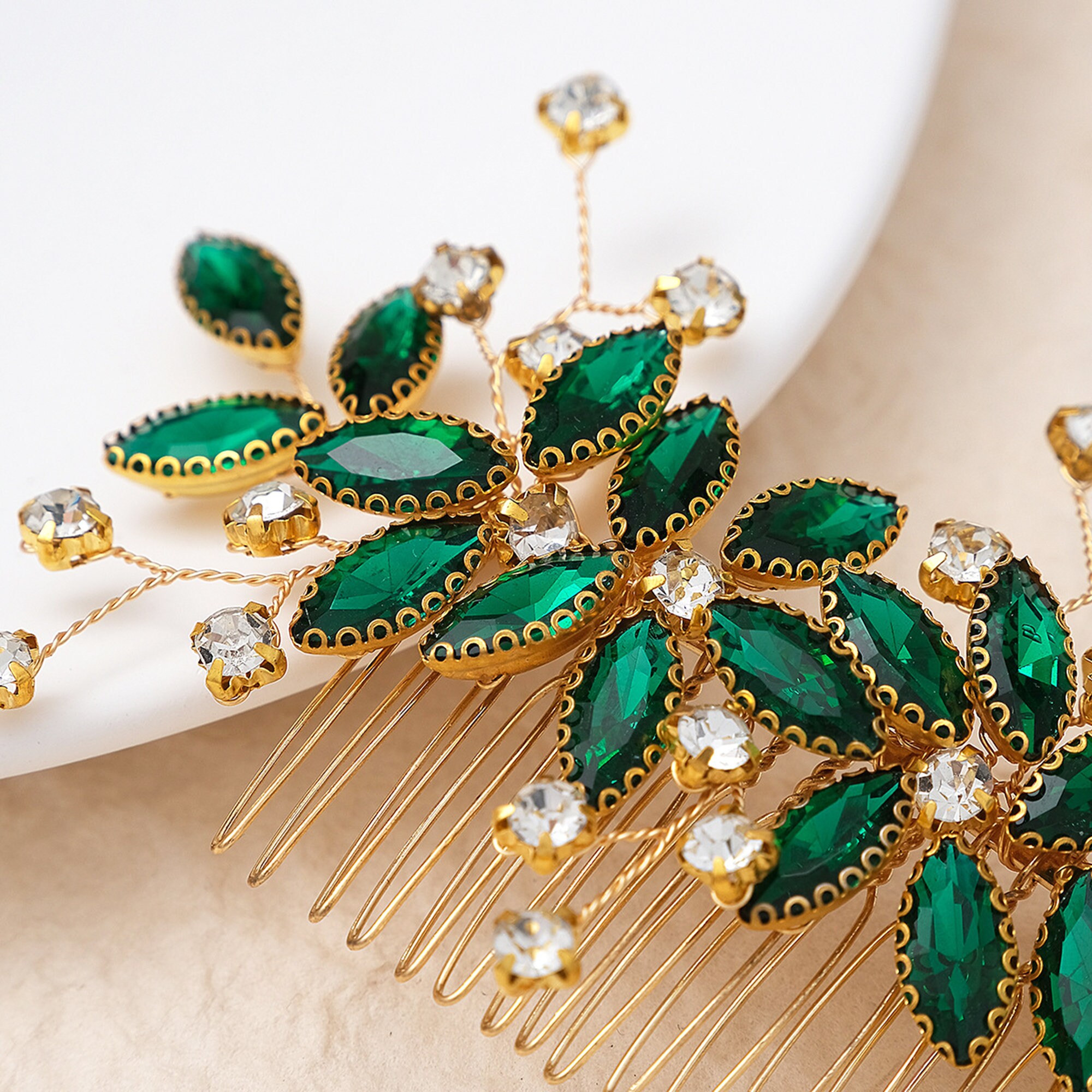 Emerald Green Crystal Hair Comb Rhinestone Wedding Hair Pins Etsy