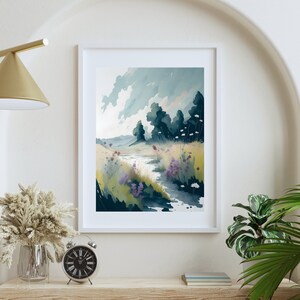 Prado de verano clip arte impresión Uso comercial arte Vertical Digital Print campo en flores Acuarela campo de flores impresiones
