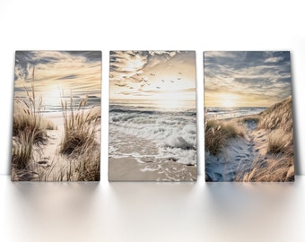 3er Bilder Set - Meer, Strand, Sand - Leinwand Bild, Poster, Ruhe, Stimmung, Canvas Wall Art Print, Framed Art,  80.4100