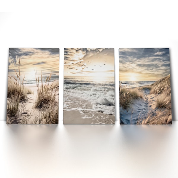 3er Bilder Set - Meer, Strand, Sand - Leinwand Bild, Poster, Ruhe, Stimmung, Canvas Wall Art Print, Framed Art,  80.4100