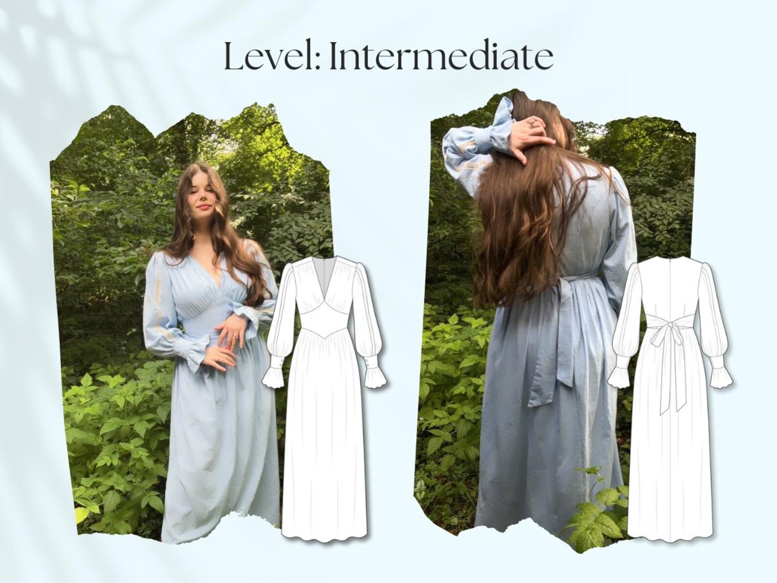 Intermediate Sewing Pattern Long-sleeve Maxi Dress Sewing Pattern, Intermediate Sewing Pdf, Empire ...
