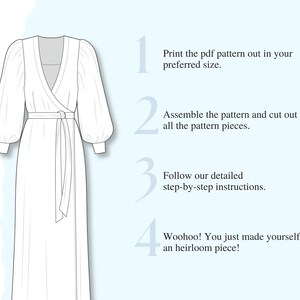 Instructions on how to download and construct 70s inspired wrap dress